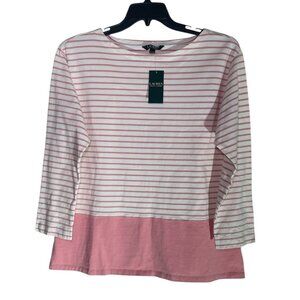 Lauren Ralph Lauren Pink and White Striped Long Sleeve Top sz 1X